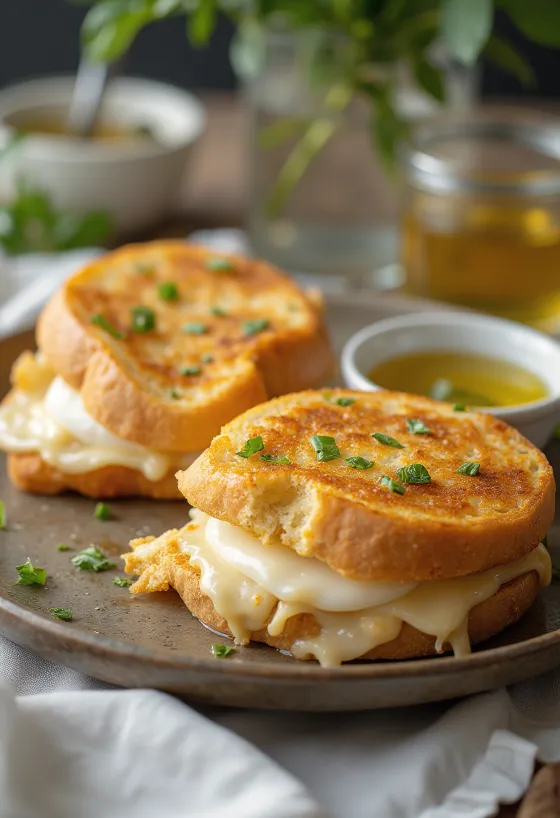 Panini met mozzarella en basilicum, gegrild, met goudbruin brood