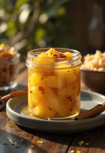 Ananaschutney geserveerd, versierd met verse koriander