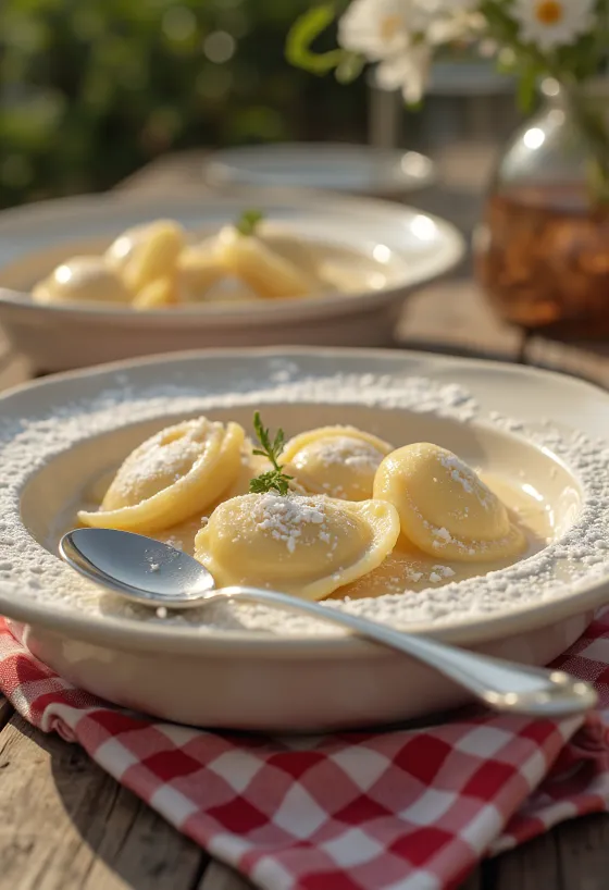 Ravioli met advocaat geserveerd