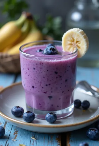 Blauwe bessen smoothie geserveerd in een glas