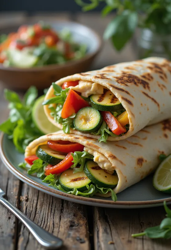 Gegrilde groentewrap met hummus en rucola
