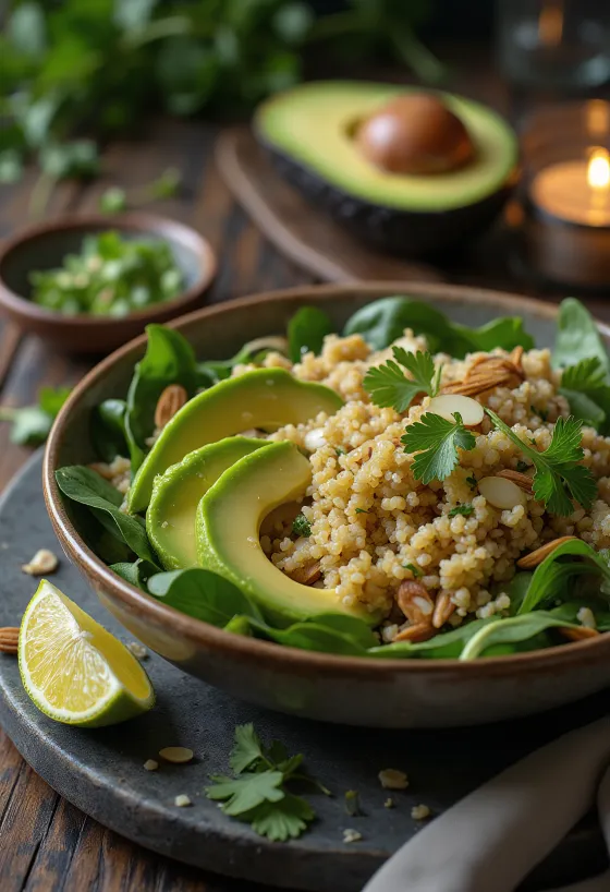 Quinoa Buddha bowl met avocado en limoen