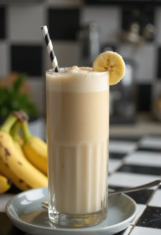 Bananenmilkshake geserveerd in een glas