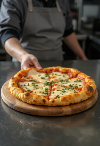 Bloemkoolpizzabodem met vegan topping geserveerd