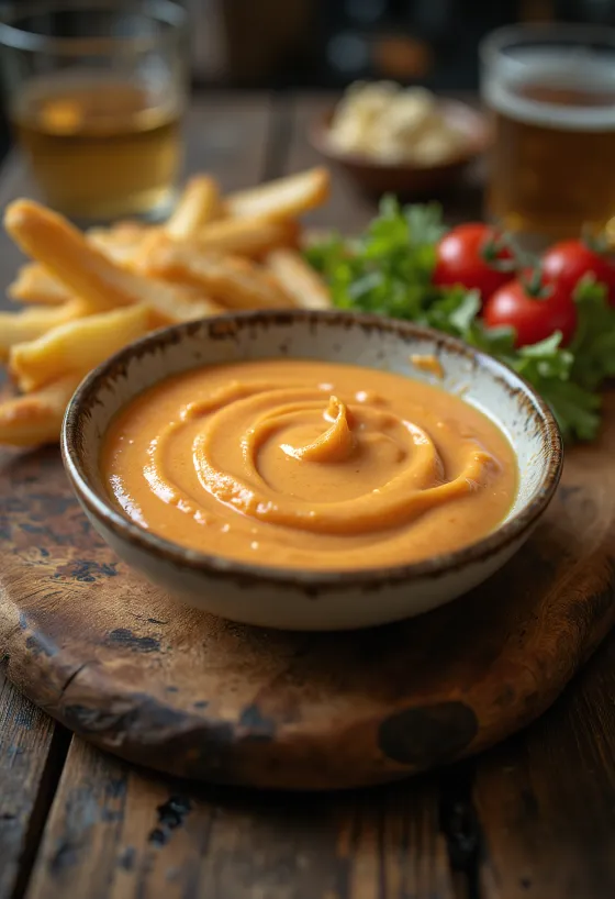 Chipotle-mayonaise geserveerd met frietjes