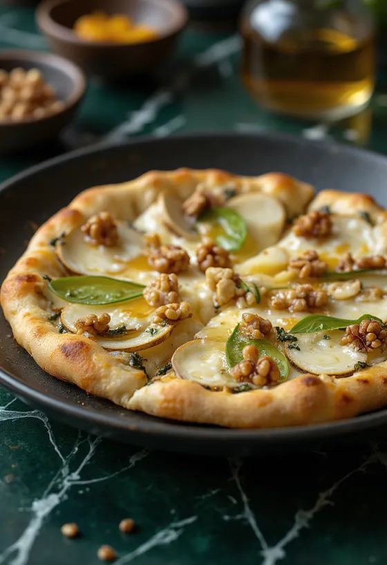 Belgische stijl pizza met blauwe kaas