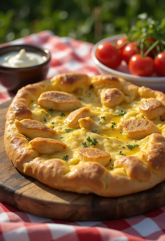 Focaccia met kerriekip geserveerd