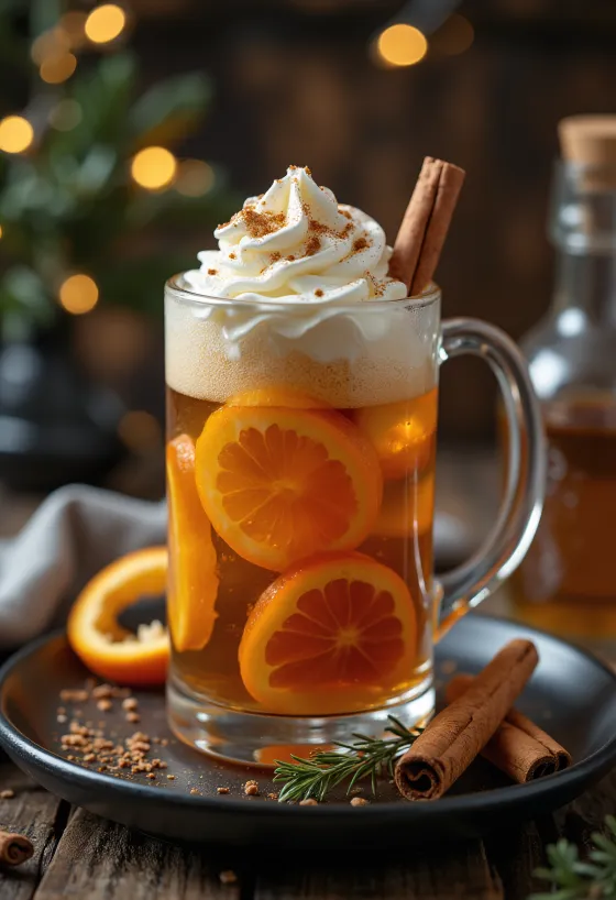Zoete kerstcider geserveerd in een glas