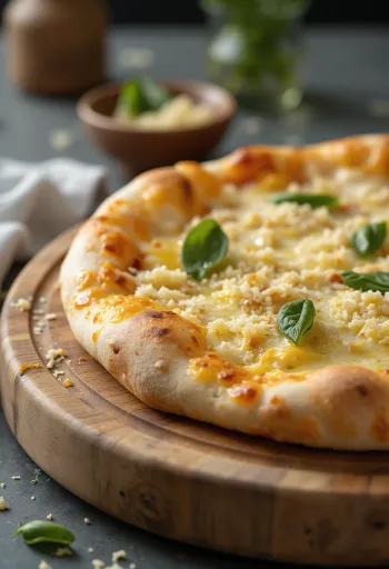 Witte pizza geserveerd met ricotta, mozzarella en verse kruiden