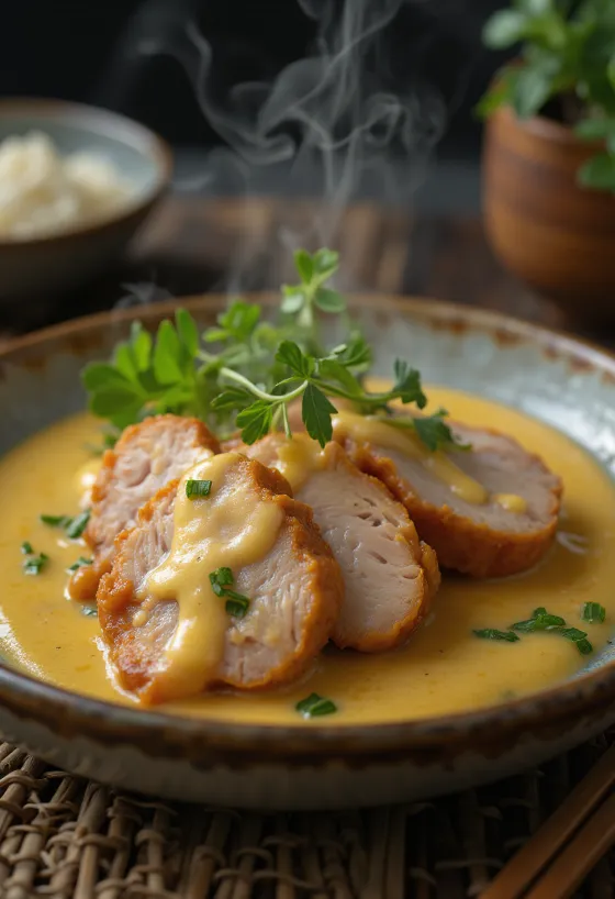 Varkensfilet geserveerd in mosterdsaus