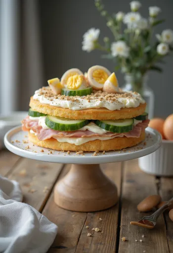 Smörgåstårta met ham en kip geserveerd