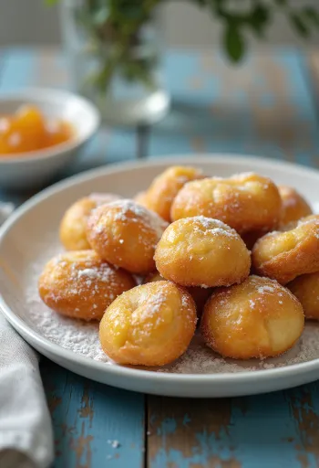 Kwarkbollen geserveerd met poedersuiker