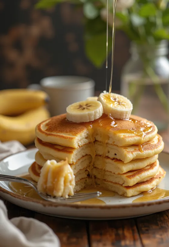 Bananenpannenkoekjes geserveerd met vers fruit en honing