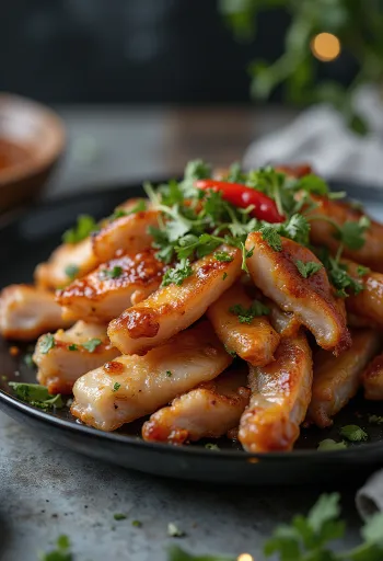 Gegrilde varkensoren geserveerd met koriander