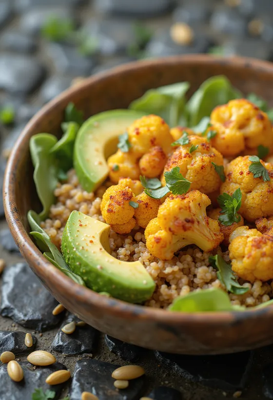 Pittige bloemkool-buddha bowl geserveerd