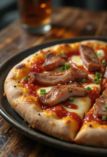 Char Siu varkensvlees pizza geserveerd