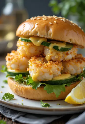 Vers gemaakte krabburger met peterselie en citroen