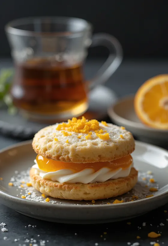 Kwark-sinaasappel linzer met poedersuiker