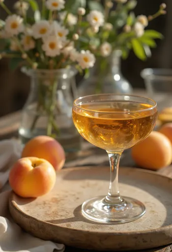 Abrikozenpalinka geserveerd in een fles