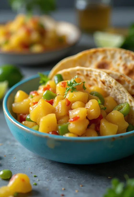 Jalapeño-ananas chilisaus geserveerd