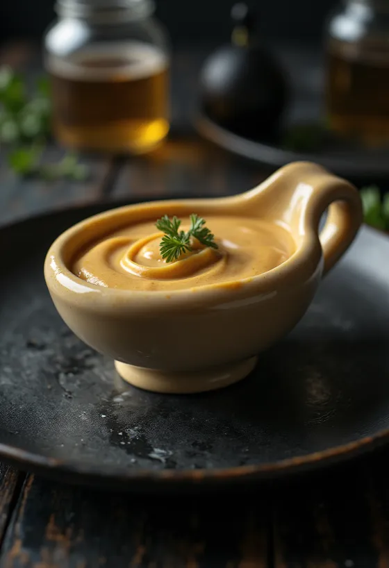 Mosterd-biersaus geserveerd