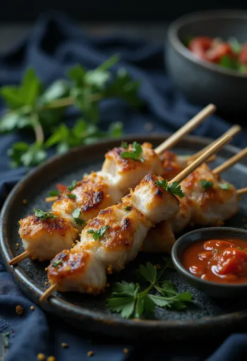 Sate kambing gegrild, in kokosmelkmarinade op spiesen geserveerd