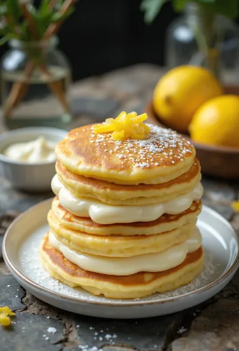 Kwark-pannenkoekentaart geserveerd op een bord
