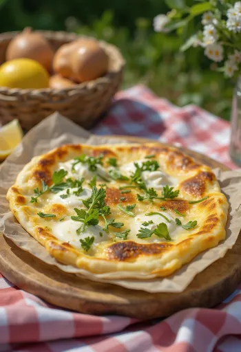 Gözleme met kaas en kruiden, geserveerd als goudbruine platbroden