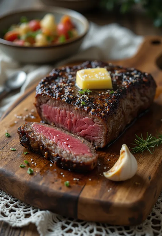 Kudu steak geserveerd met citroenpartjes en groenten