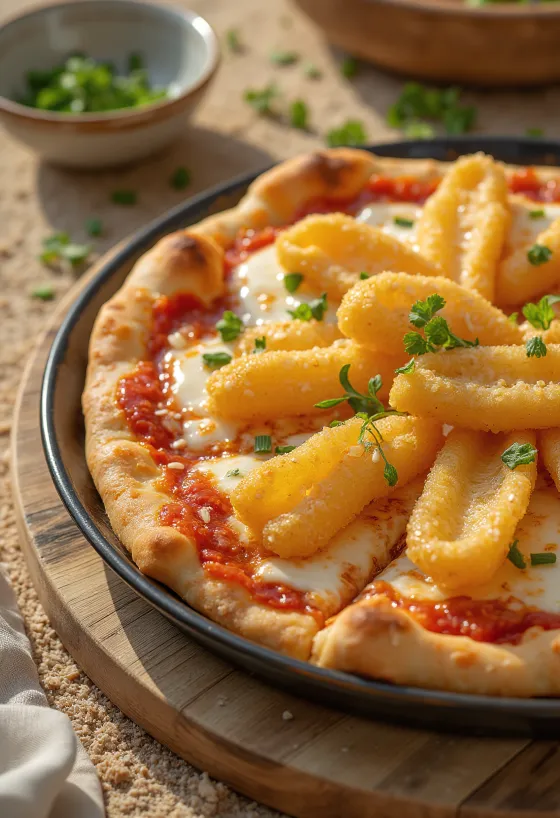 Tempura groentepizza Japans geserveerd