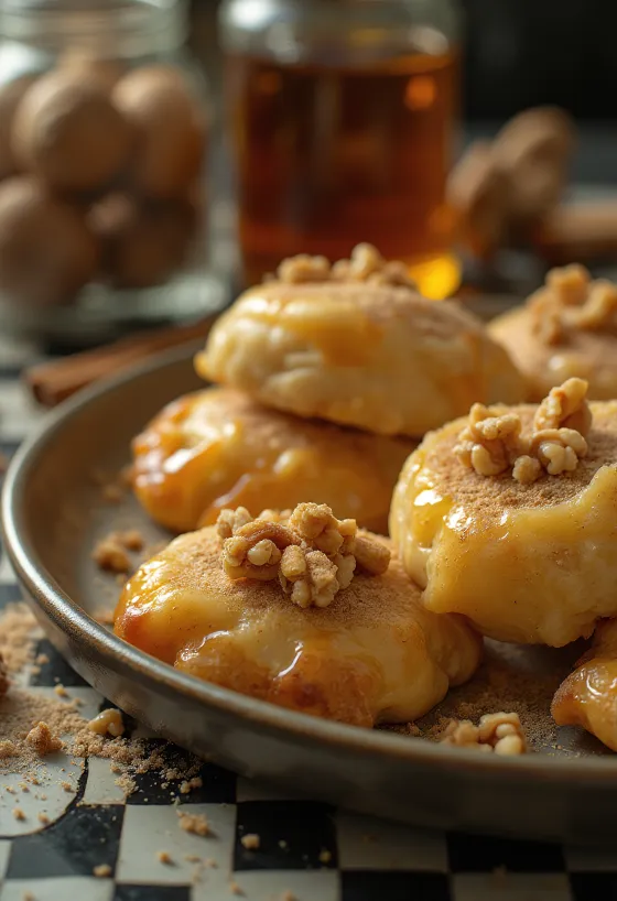 Amerikaanse kaneel-walnoot dumplings geserveerd