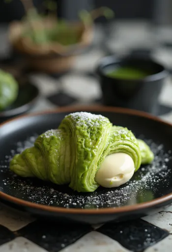 Vers gebakken Japanse matcha croissant