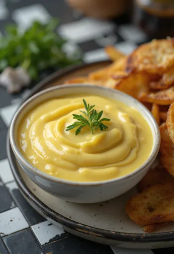 Mosterd-knoflooksaus geserveerd met gegrild vlees