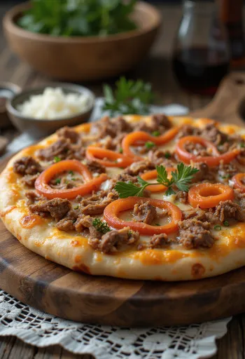 Kazachse stijl pizza met rund- of paardenvlees