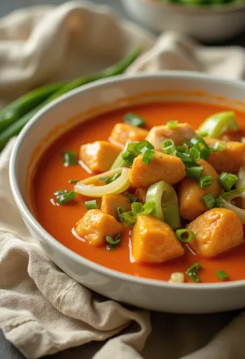 Thaise rode curry kip geserveerd met rijst en groenten