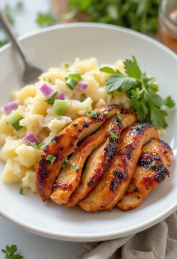 BBQ kipfilet geserveerd met aardappelsalade
