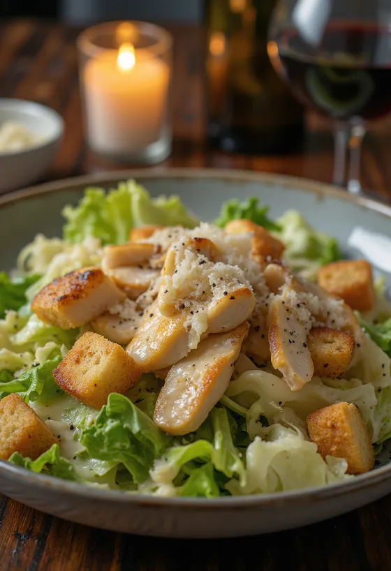 Klassieke Caesar salade met knapperige croutons en Parmezaanse kaas