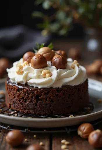 Chocolade-hazelnoottaart geserveerd