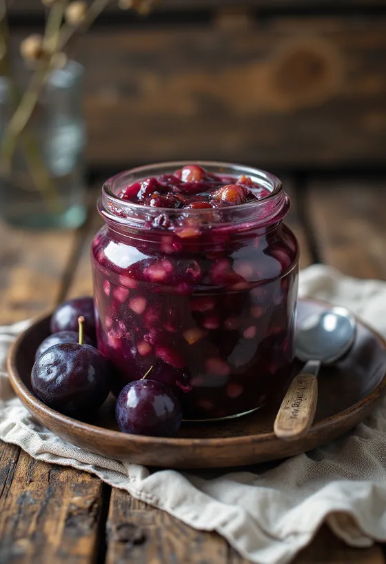 Zoetzure pruimenchutney met kaneel geserveerd