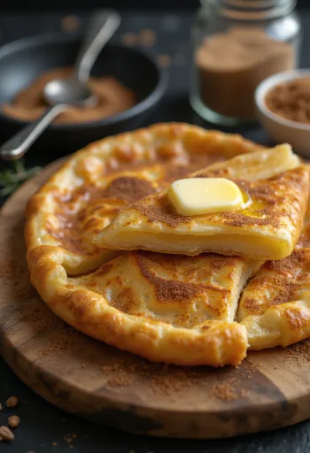 Martabak manis met kaneelsuiker, goudbruin deeg met kaneelvulling