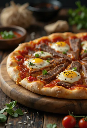 Bulgogi rundvlees Koreaanse pizza geserveerd