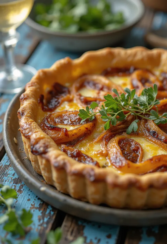 Quiche aux Oignons geserveerd