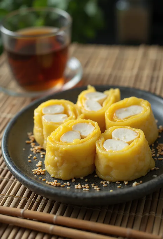 Tamagoyaki met tofu, omelet met rijke tofuvulling