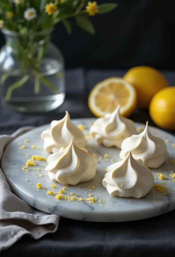 Citroenmeringues geserveerd op een bord
