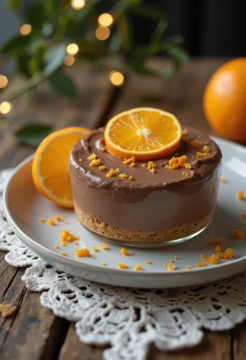 Chocolade-sinaasappelmoussetaart geserveerd in punten