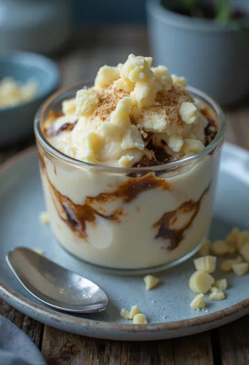 Parfait van koffie en witte chocolade geserveerd