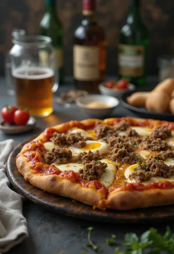Mongoolse stijl pizza geserveerd met lamsvlees en kruiden
