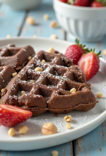 Cacao wafel met vers fruit en chocoladesaus