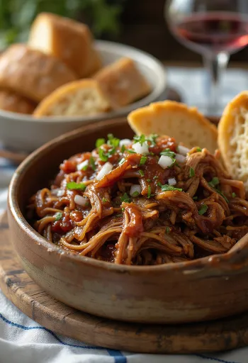 BBQ pulled pork geserveerd in een vers broodje met zuurkool