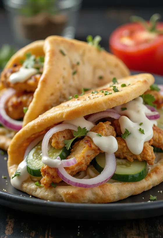 Gyros van kip geserveerd